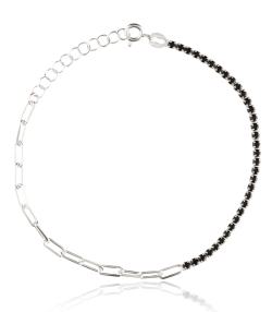 Pulsera Mixta Eslabones y Cristales Negros