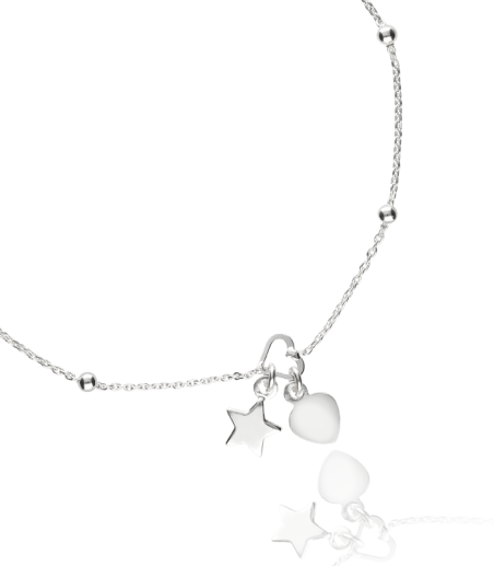 Pulsera Doble Corazón con Estrella en Plata de Primera Ley