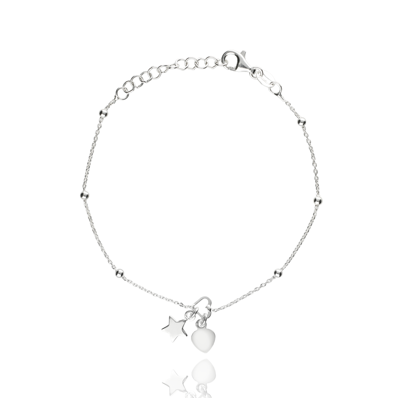 Pulsera Doble Corazón con Estrella en Plata de Primera Ley