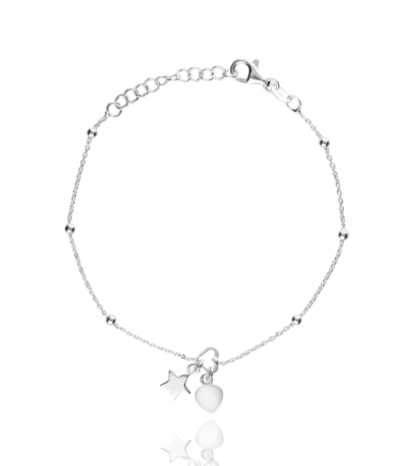 Pulsera Doble Corazón con Estrella en Plata de Primera Ley