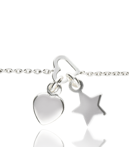 Pulsera Doble Corazón con Estrella en Plata de Primera Ley