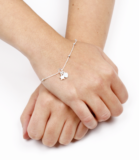 Pulsera Doble Corazón con Estrella en Plata de Primera Ley