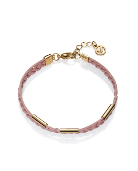 PULSERA ACERO DORADO PIEL ROSA SRA FN