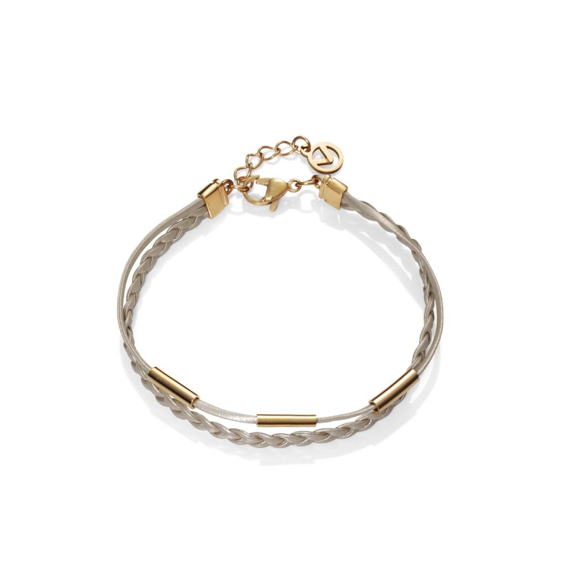 PULSERA ACERO DORADO PIEL BLANCA SRA FN 15075P01019