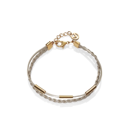 PULSERA ACERO DORADO PIEL BLANCA SRA FN 15075P01019