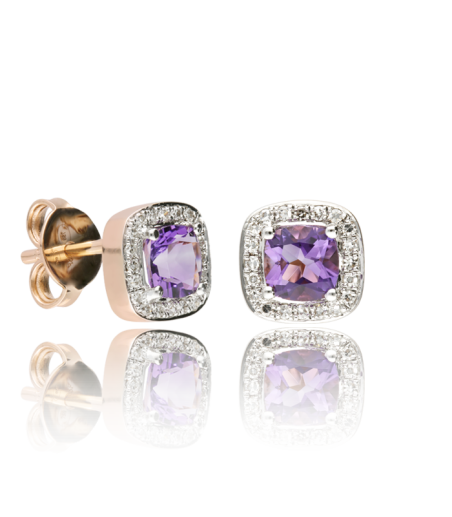 Pendientes Oro rosa 18k amatista y diamantes 0.20cts "La Bohéme"
