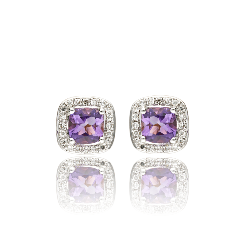 Pendientes Oro rosa 18k amatista y diamantes 0.20cts "La Bohéme"