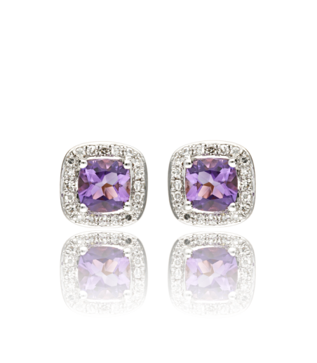 Pendientes Oro rosa 18k amatista y diamantes 0.20cts "La Bohéme"