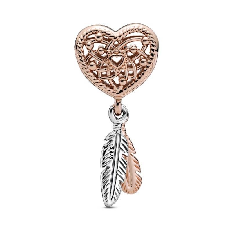 Charm Atrapasueños con Corazón y Dos Plumas 789068C00