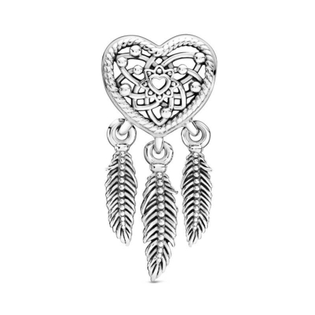 Charm Pandora atrapasueños con Corazón y Tres Plumas Plata 799107C00