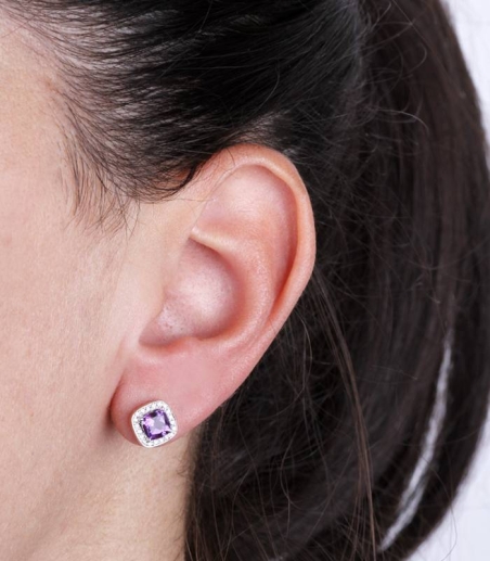 Pendientes Oro rosa 18k amatista y diamantes 0.20cts "La Bohéme"