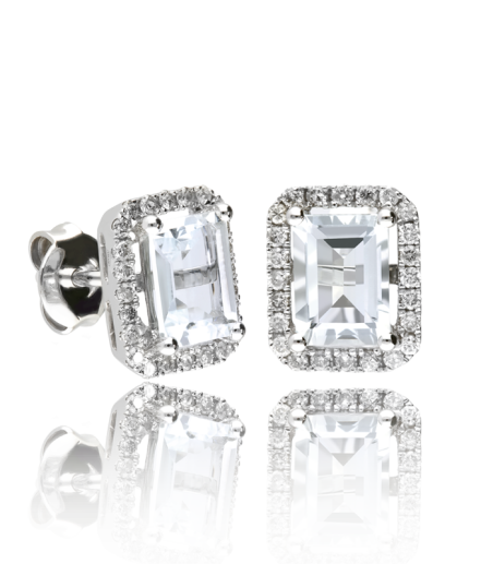 Pendientes Oro 18k aguamarina y diamantes 0.28cts "La Bohéme"