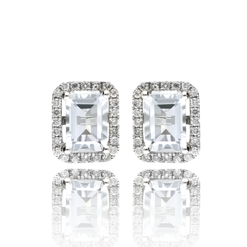 Pendientes Oro 18k aguamarina y diamantes 0.28cts "La Bohéme"