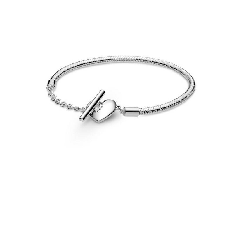 Pulsera Moments en plata de ley Cadena de Serpiente con cierre en T y corazón 599285C00