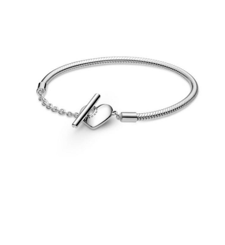 Pulsera Moments en plata de ley Cadena de Serpiente con cierre en T y corazón 599285C00