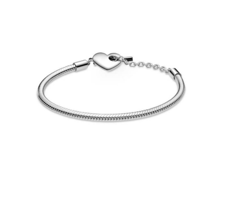 Pulsera Moments en plata de ley Cadena de Serpiente con cierre en T y corazón 599285C00