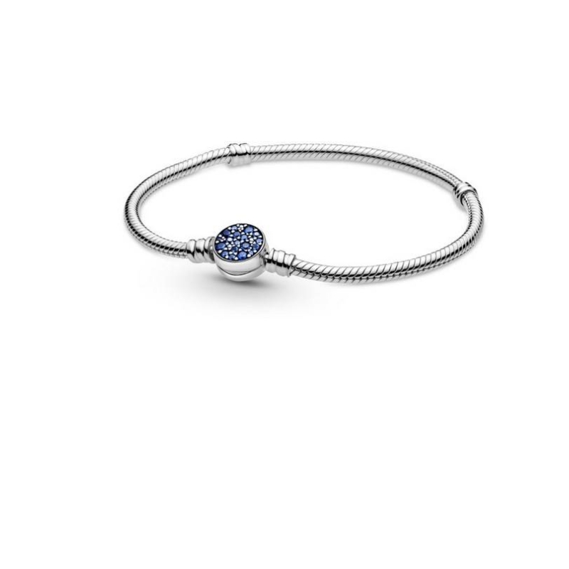 Pulsera Moments en plata de ley Cadena de Serpiente Cierre Disco Azul Brillante 599288C01