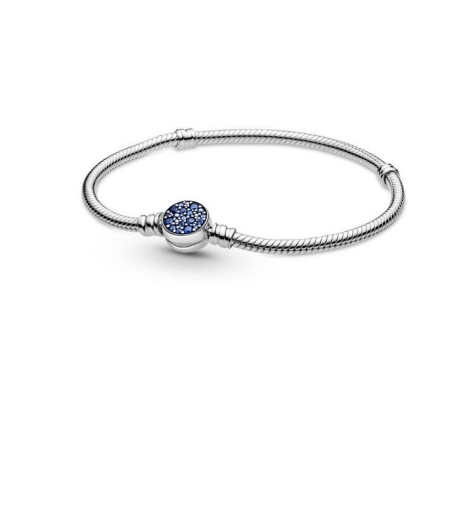 Pulsera Moments en plata de ley Cadena de Serpiente Cierre Disco Azul Brillante 599288C01