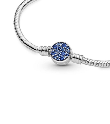 Pulsera Moments en plata de ley Cadena de Serpiente Cierre Disco Azul Brillante 599288C01