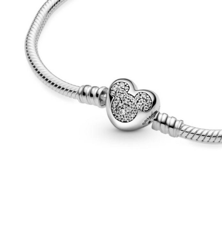 Pulsera Moments en plata de ley Cadena de Serpiente Cierre Corazón Mickey Mouse de Disney 599299C01