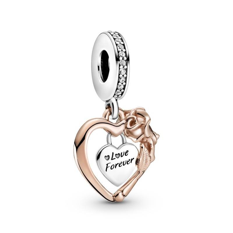 Charm Colgante en Pandora Rose Corazón y Flor Rosa 789290C01