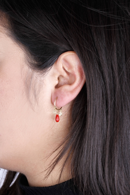 Pendientes Oro amarillo 18k con corales y círculo