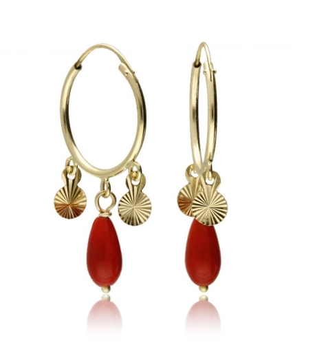 Pendientes Oro amarillo 18k con corales y círculo