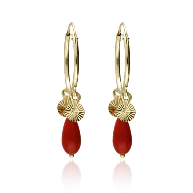Pendientes Oro amarillo 18k con corales y círculo
