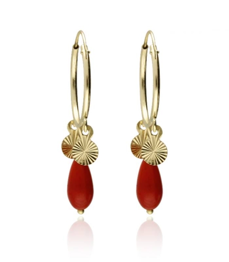 Pendientes Oro amarillo 18k con corales y círculo
