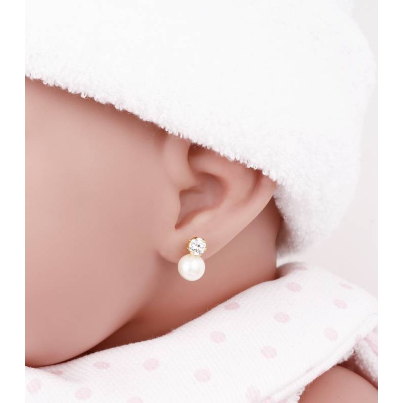 Pendientes bebé Oro 18k perla y circonita