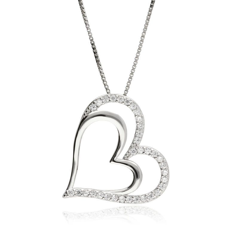 GARG. PLATA CORAZON DOBLE BRILLO/CIRCONI