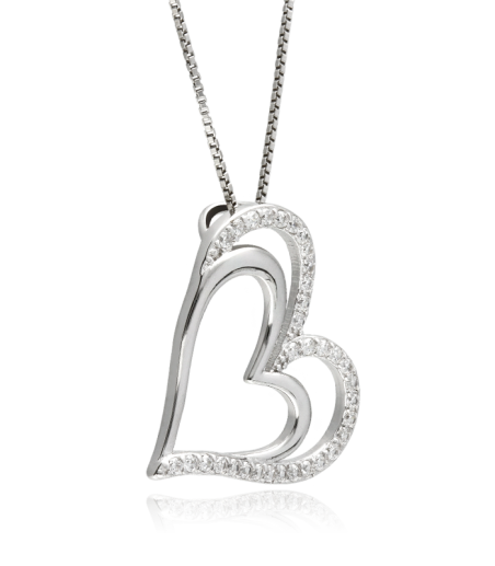 GARG. PLATA CORAZON DOBLE BRILLO/CIRCONI