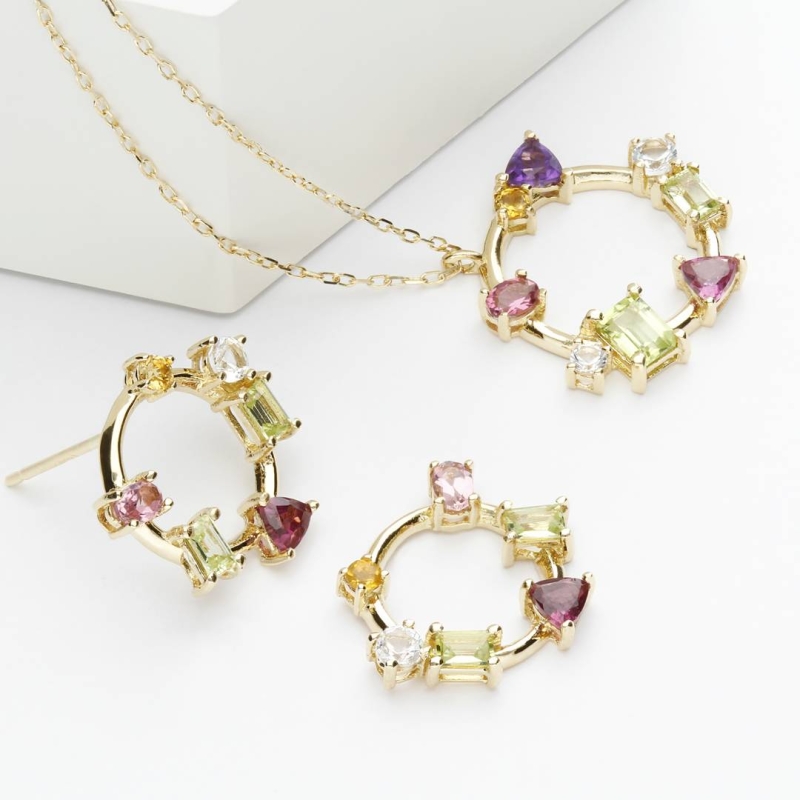 PENDIENTES "PAOLA STONE" ORO 18K Y PIEDRAS MULTICOLOR