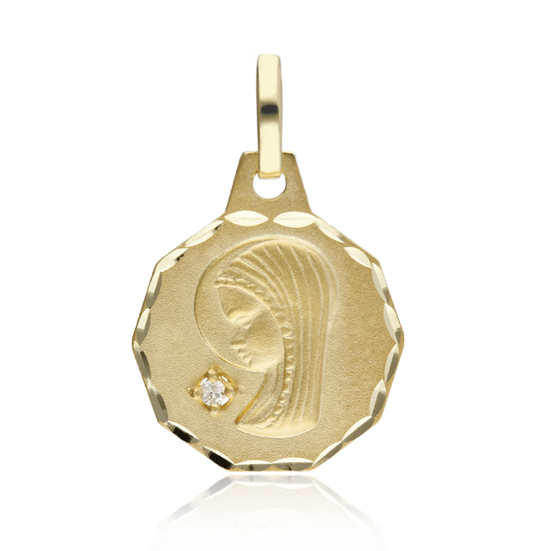 Medalla Virgen niña Oro 18k y Diamante