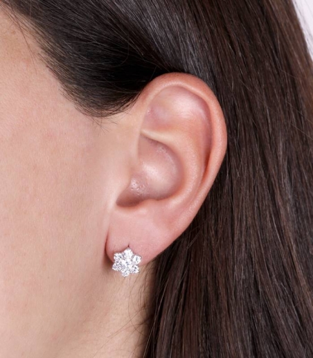 Pendientes Oro blanco y circonitas "Cane"