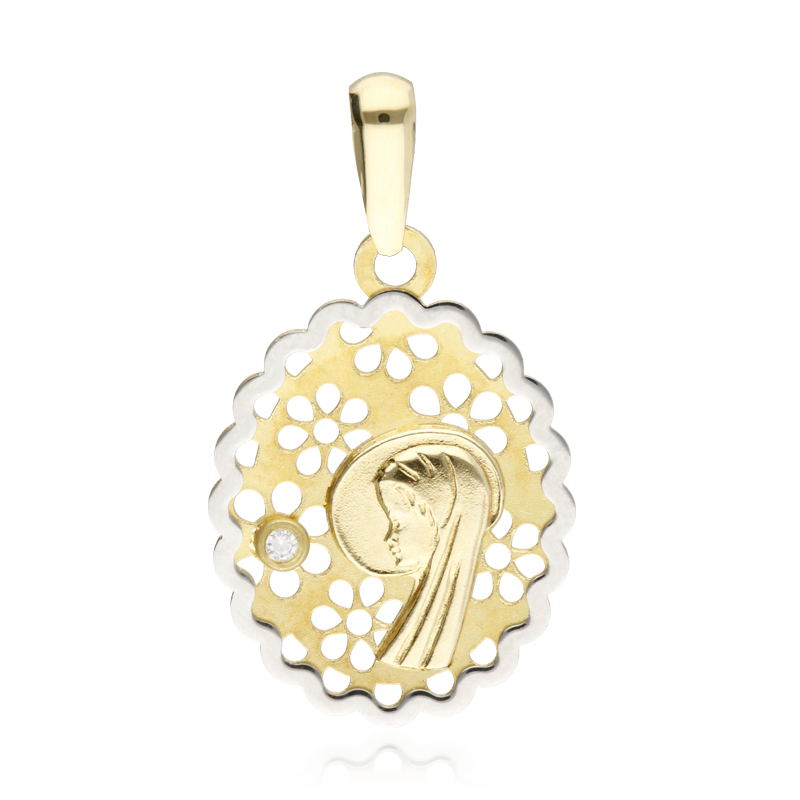 Medalla Virgen Oro bicolor 18k Diamante