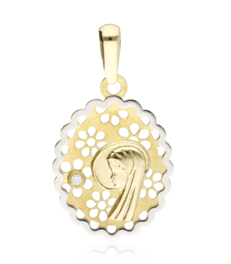 Medalla Virgen Oro bicolor 18k Diamante