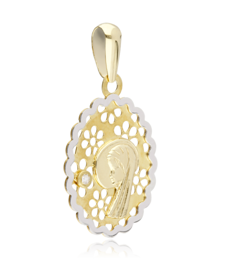 Medalla Virgen Oro bicolor 18k Diamante