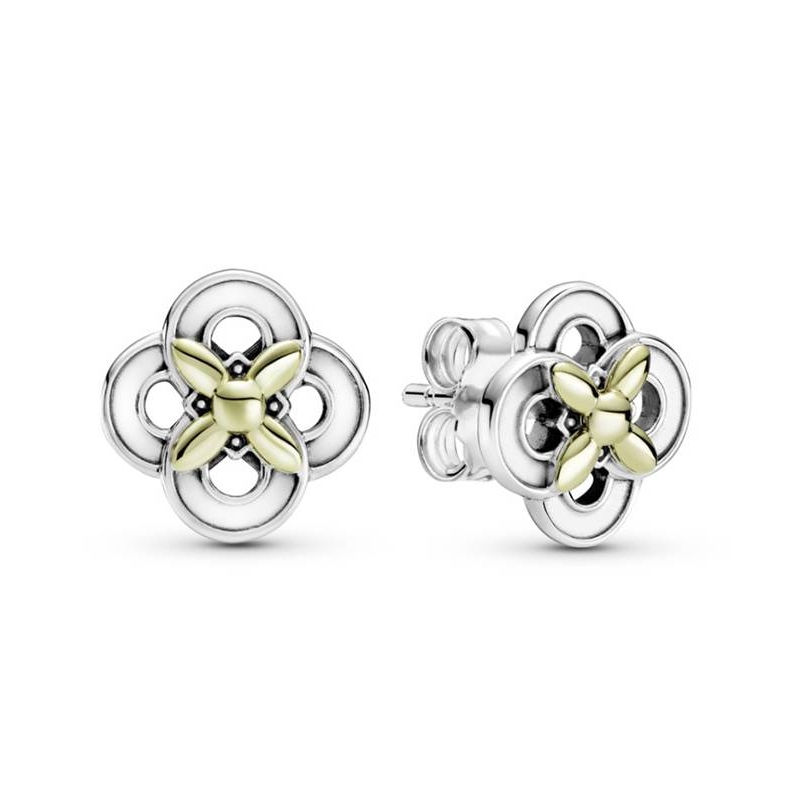 PENDIENTES PLATA Y ORO BOTON FLORES 299349C00