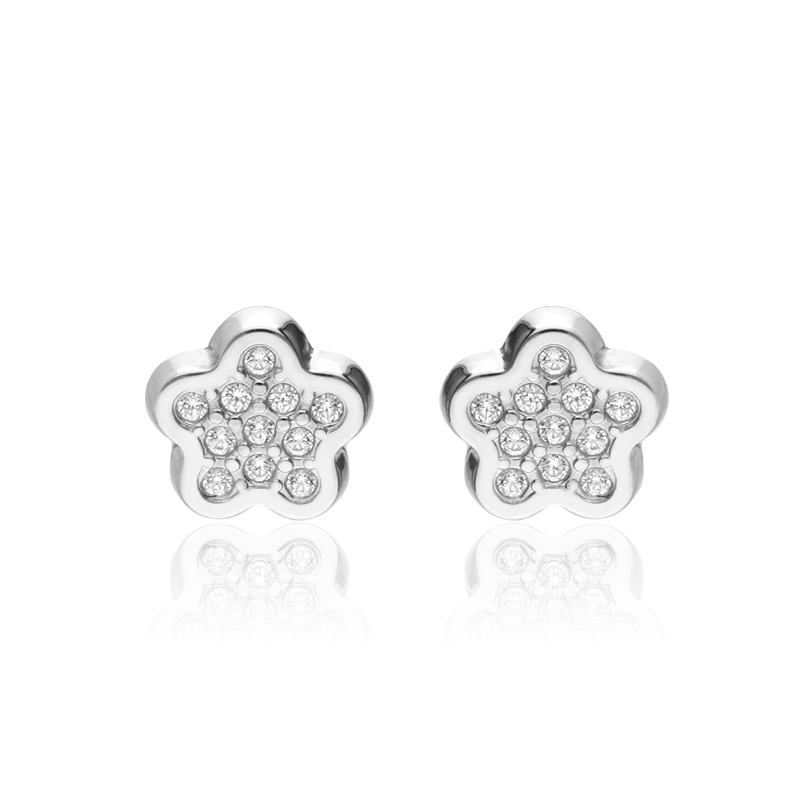 Pendientes Oro Blanco 18k Flor