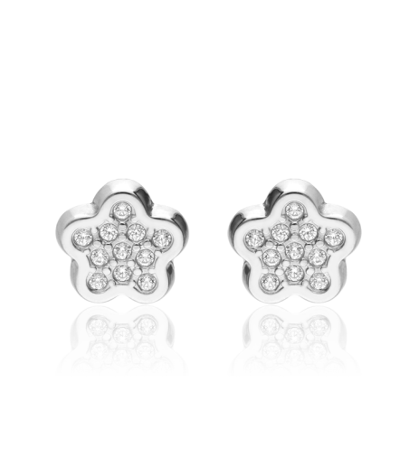 Pendientes Oro Blanco 18k Flor