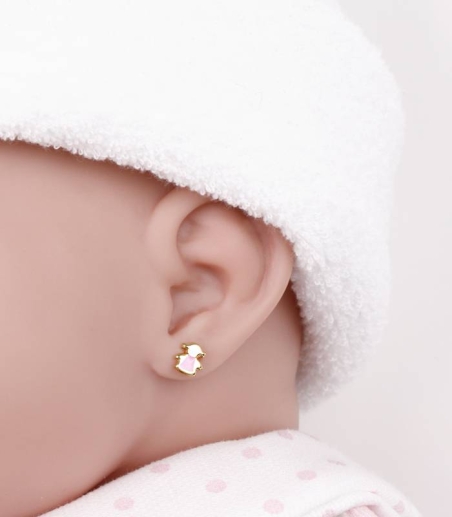 Pendientes Oro 18k y esmalte "Pink Girl"