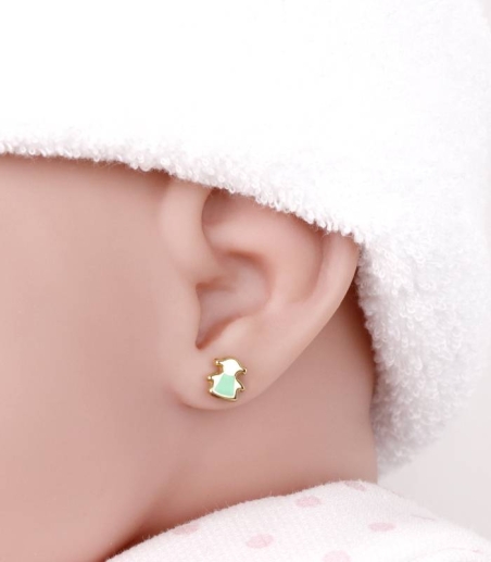 Pendientes Oro 18k y esmalte "Green Girl"