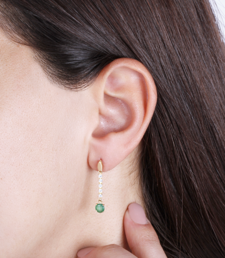 Pendientes Oro 18k, esmeraldas y circonitas "Camile"