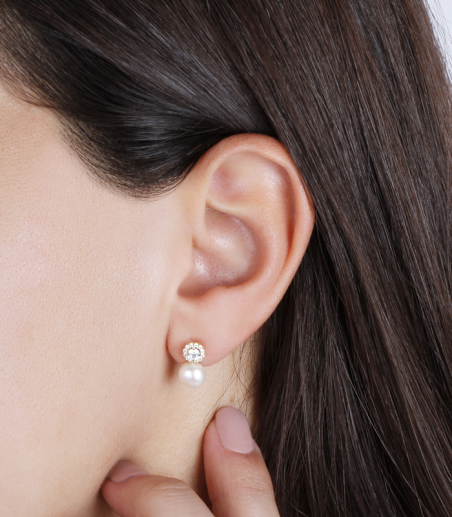 Pendientes Oro 18k circonitas y perlas "Ice Star Pearl"