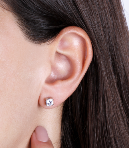 Pendientes Oro Blanco 18k y circonitas 5mm "Four"