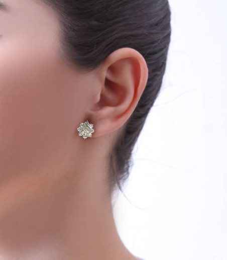 Pendientes Flor Oro 18k y circonitas