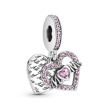 Charm colgante Pandora doble corazón, mamá grabado 799402C01