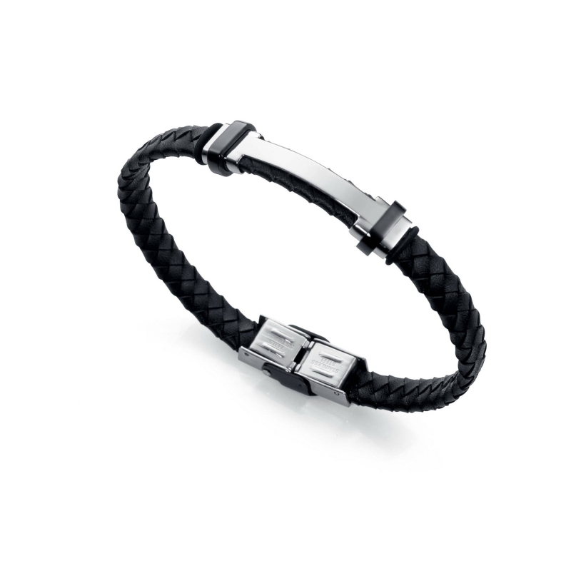 PULSERA VICEROY HOMBRE EN ACERO Y PIEL NEGRO 6336P09010