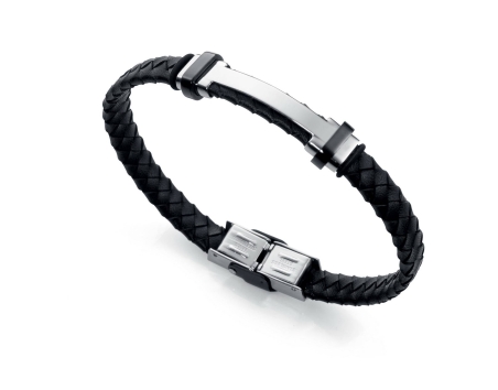 PULSERA VICEROY HOMBRE EN ACERO Y PIEL NEGRO 6336P09010